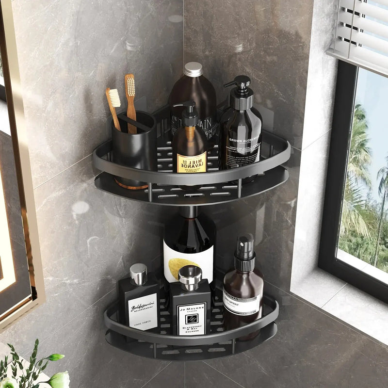 Rack de armazenamento para banheiro, sem broca, montagem na parede, prateleira de canto, suporte de chuveiro para wc, shampoo, organizador, acessórios de banheiro